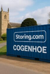 Drive-up self storage container branded for Cogenhoe, located at a secure rural depot