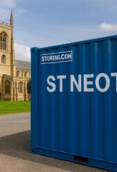 Storing.com self storage container branded for St Neots at a secure countryside depot
