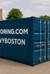Storing.com self storage container facility near Wyboston with clear signage and rural backdrop